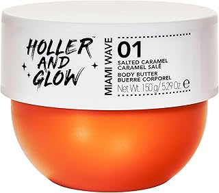 Holler And Glow Miami Wave Salted Caramel Body Butter, Body Butter For Women, Smells Good, Body Lotion For Extremely Dry Skin, Moisturizing, Nourishing, Shea Butter, Coconut, Vanilla Scented, 5.29 Oz