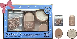 Holler And Glow Skin Basics Skincare Accessories, Limited Edition, Cooling Under Eye Masks, Puffiness Reducing Cryo Ice Roller, Reusable Makeup Remover Pad, Exfoliating Face Scrubber, 4 Piece Gift Set