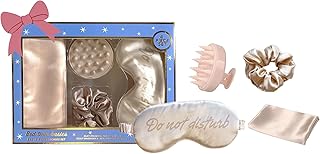 Holler And Glow Bedtime Basics Accessories Mother's Day Set, Limited Edition, Sleep Eye Mask, Silk Scrunchie, Hair Growth Scalp Massager, Satin Pillowcase, Beauty Sleep For Women, 4 Piece Gift Set