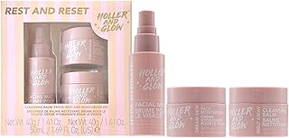 Holler And Glow Rest And Reset Cleansing Balm, Facial Mist And Moisturizer Set, Hydrating Face Spray, Cleanser & Makeup Remover, Nourishing, Stocking Stuffer For Teen Girls, 3 Piece Easter Gift